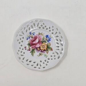Vintage Royal Vale Reticulated Floral Miniature Plate 1960s Pierced Porcelain 3"